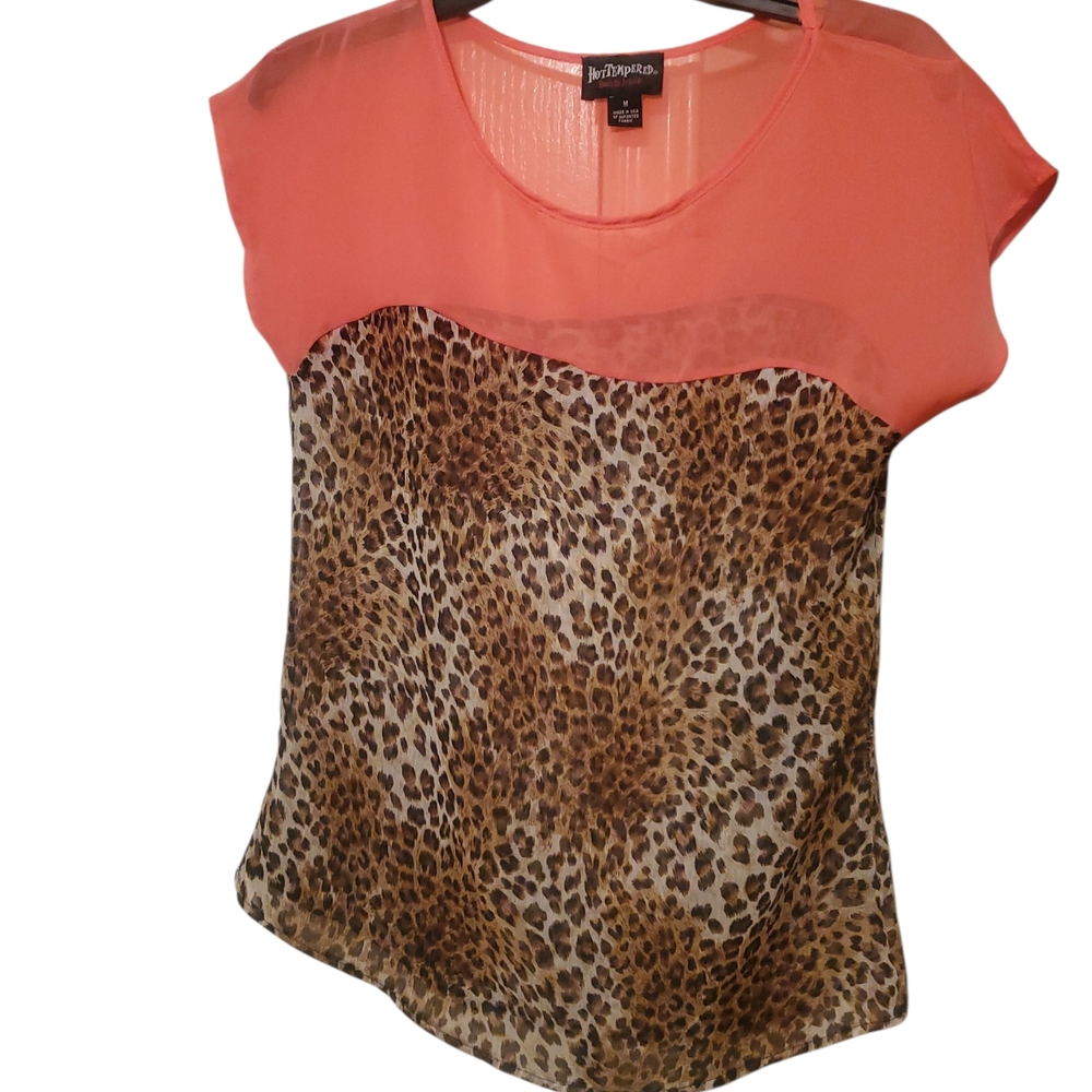 Coral and Leopard Print Blouse